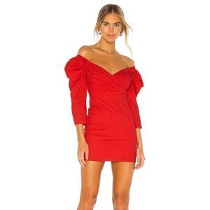 NWT Lovers + Friends Revolve Isa Mini Puff Sleeves Dress Cherry Red Women XL